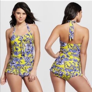 Sea Angel Yellow Floral Print Retro Swimsuit